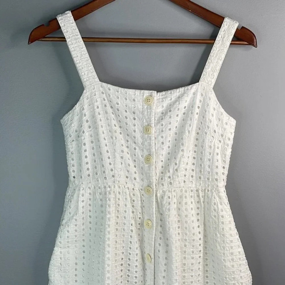 J. CREW Eyelet Midi Dress White Button-Front Cotton Lined Coquette Preppy 0P - Picture 3 of 12